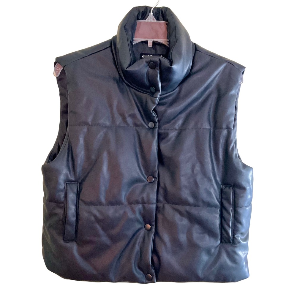 Charlotte Russe M Black Faux Leather Puffer Vest Quilted Y2K Streetwear Moto